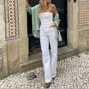 NWT Zara White Denim Jumpsuit
